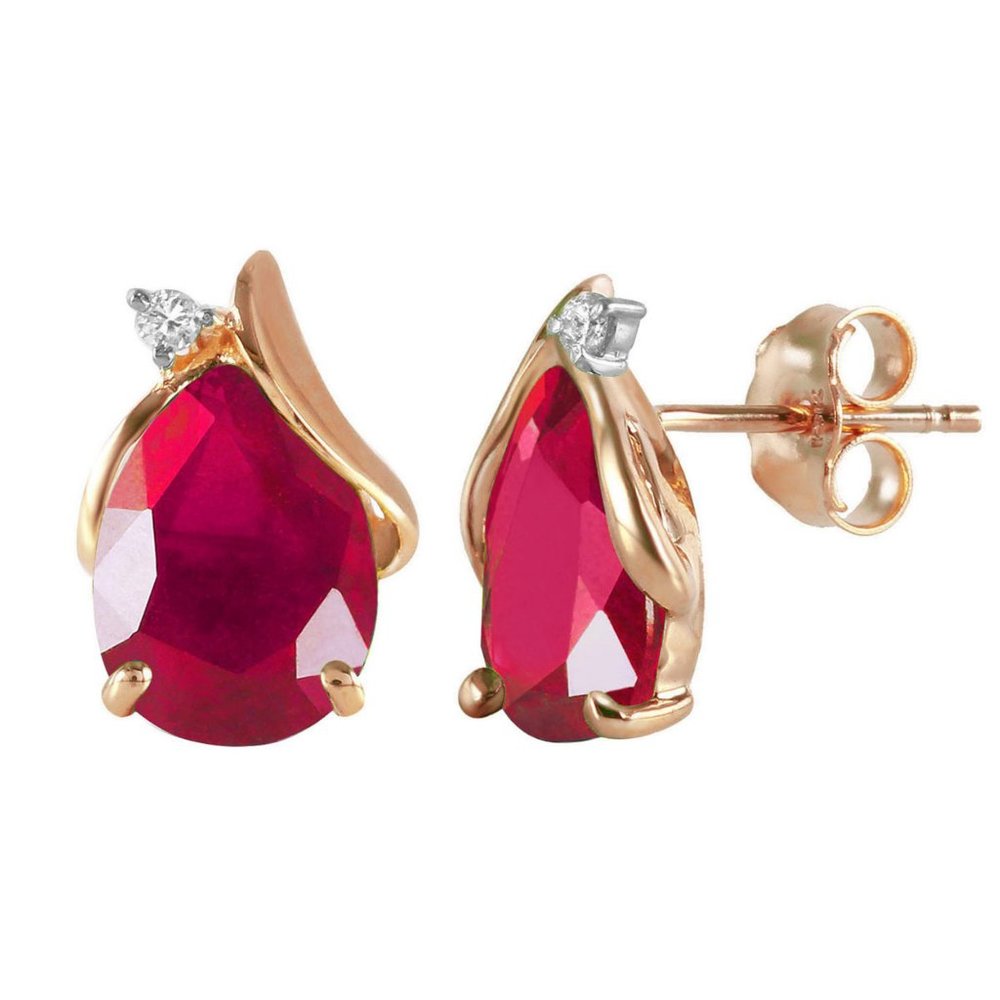 14K  GOLD STUDS EARRING W NATURAL DIAMOND & RUBIES